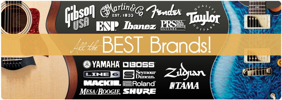 Best Brands! Fender guitars, Gibson Guitars, Taylor Guitars