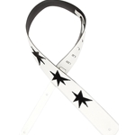 Planet Waves L25W1413 2.5-Inch Leather Guitar Strap, Star Icon Patches, White with Black