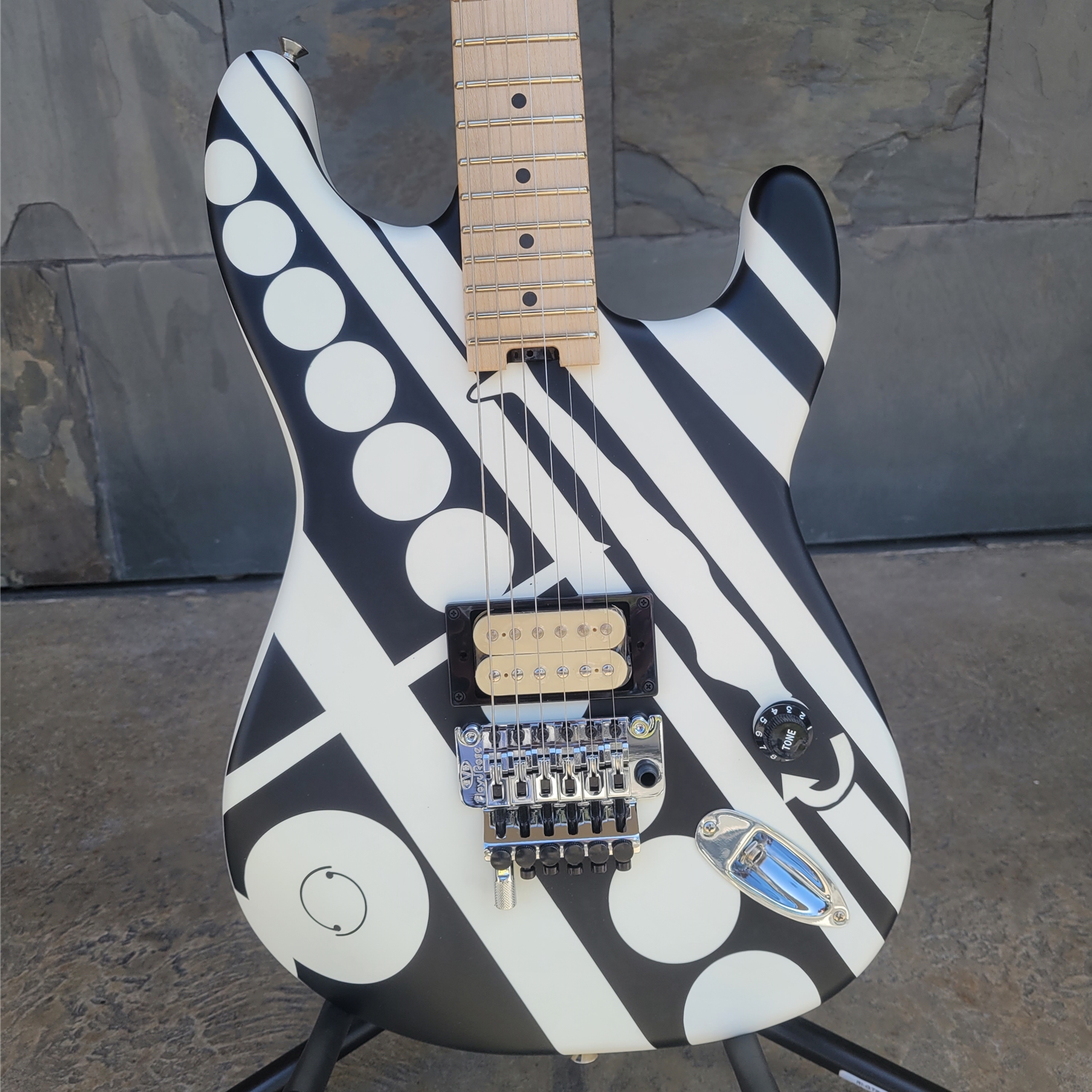 EVH® Striped Series Circles, Maple Fingerboard, White and Black with Gigbag