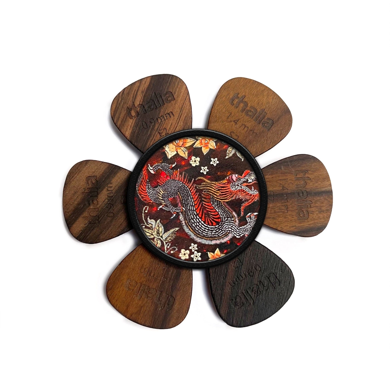 Thalia Lucky Dragon Shell Pick Puck with Kentucky Bourbon Abalone Inlay