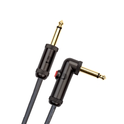 D'addario CIRCUIT BREAKER INSTRUMENT CABLE Straight to Right-Angle with Latching Switch, 10ft.